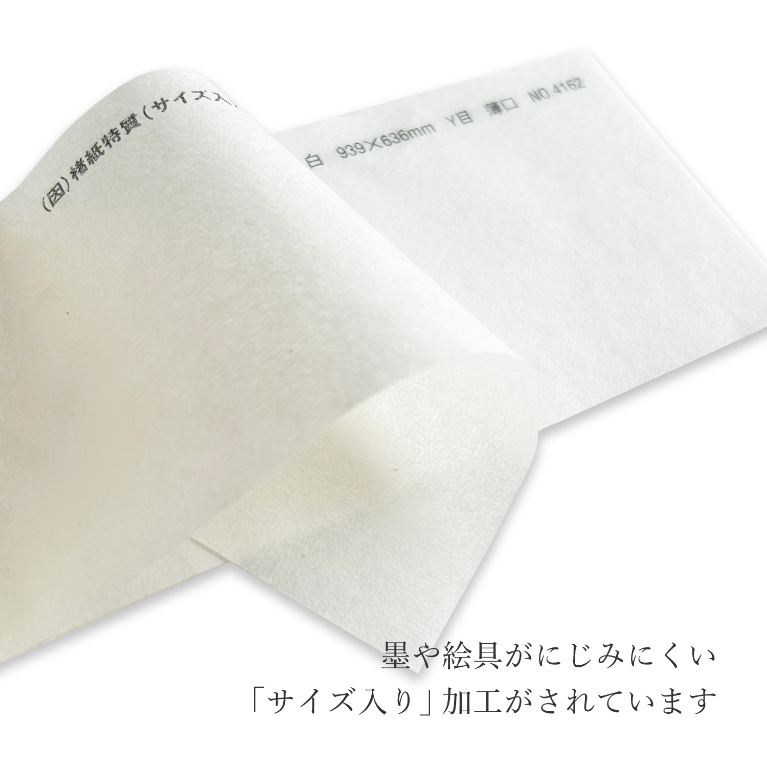 楮紙特質(サイズ入り) 白 特薄口(約0.06mm)No.4161/薄口(約0.08mm)No.4162/中厚口(約0.10mm)No.4163 商品画像サムネイル2
