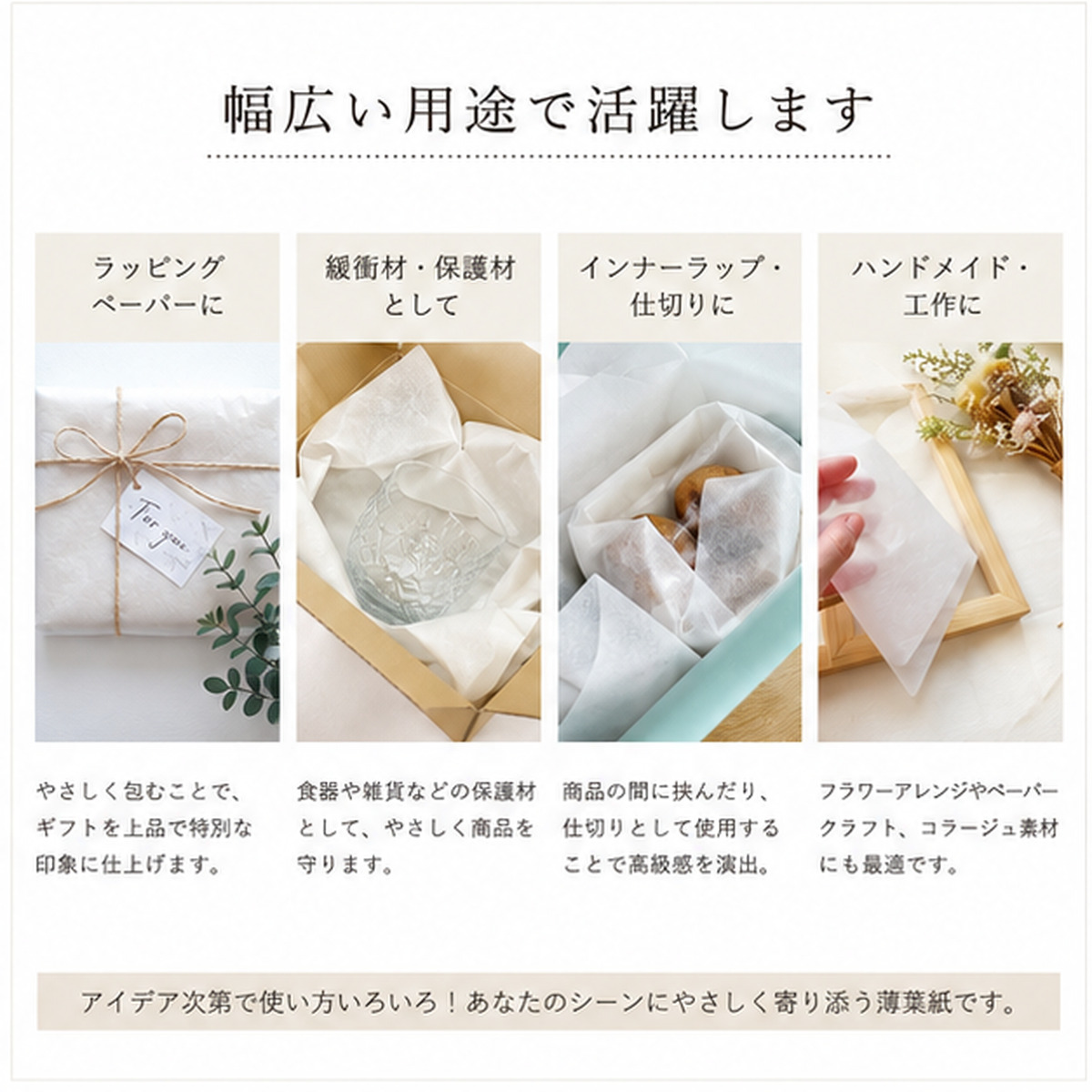 薄葉紙 白 半裁(約545×788mm)／ 四切(約545mm×394mm) 2000枚／4000枚入